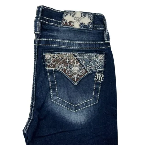 Jeans Miss Me Femme Bootcut Taille 27 - Bleu Avec Signature Et Strass, Occasion Très Bon état