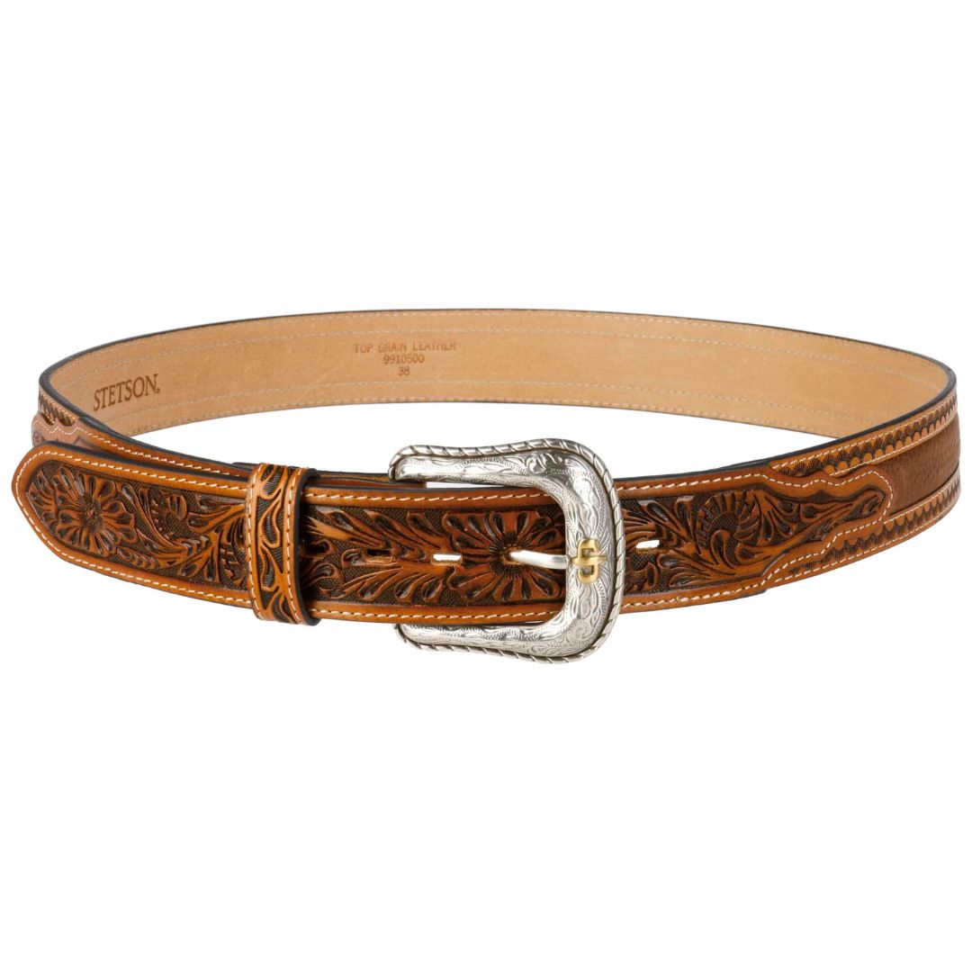El-Gat-Amb-Botes-Platja-Daro-Shop-Online-Complementos-Cinturones-y-Carteras-Stetson-Tooled-Leather-Belt-Brown